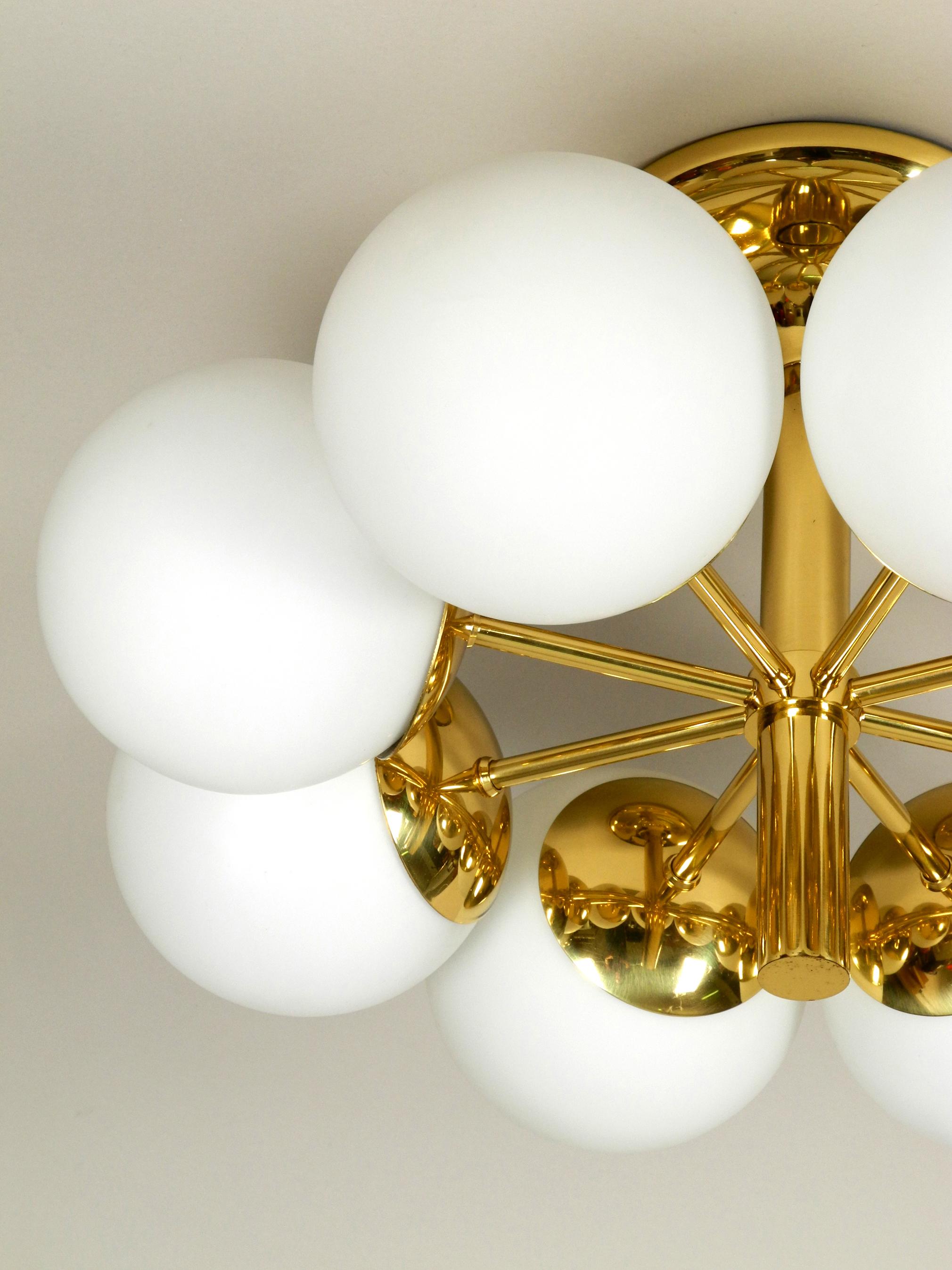 Beautiful 1960s Brass Ceiling Lamp with 8 Glass Globes by Kaiser Leuchten  8