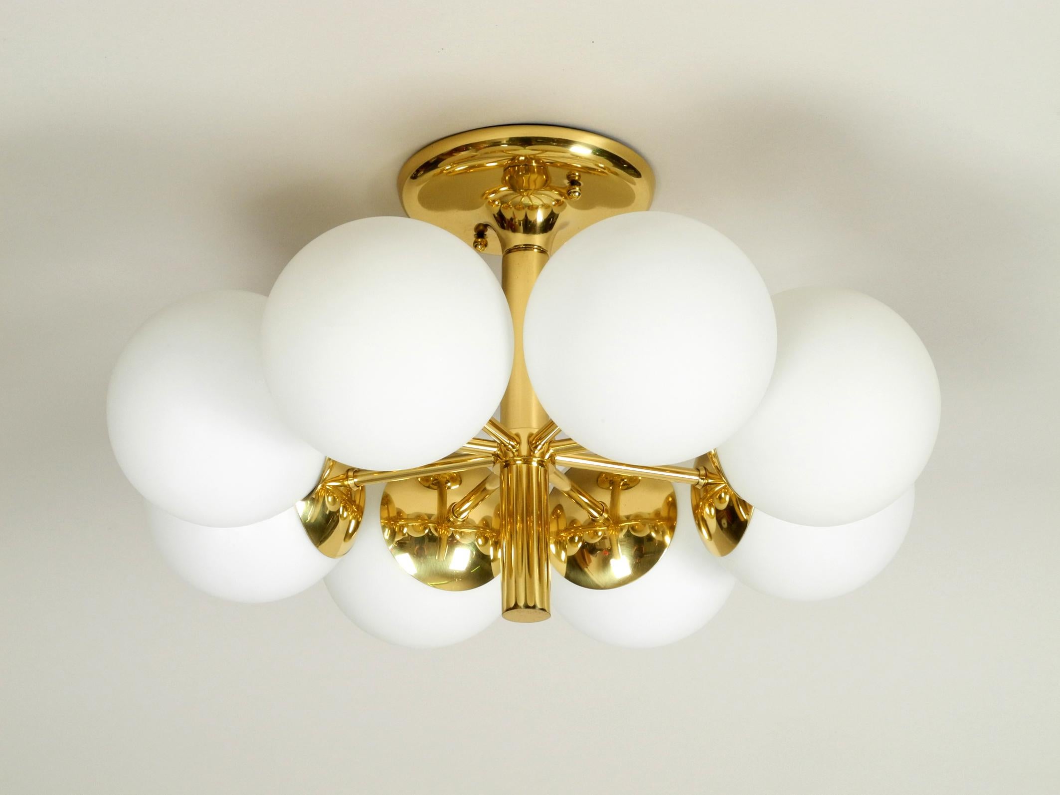 Beautiful 1960s Brass Ceiling Lamp with 8 Glass Globes by Kaiser Leuchten  10