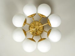 Beautiful 1960s Brass Ceiling Lamp with 8 Glass Globes by Kaiser Leuchten
