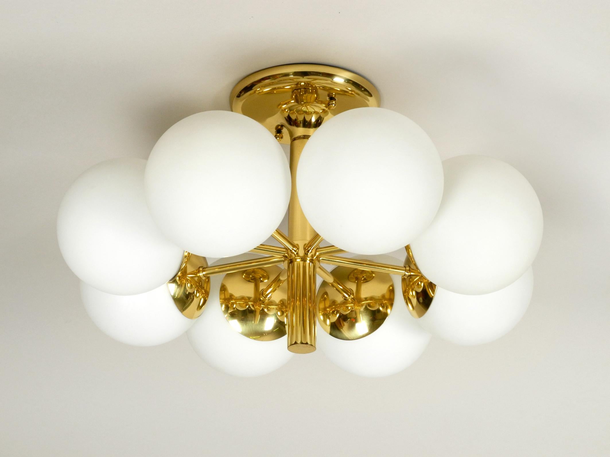 Space Age Beautiful 1960s Brass Ceiling Lamp with 8 Glass Globes by Kaiser Leuchten 