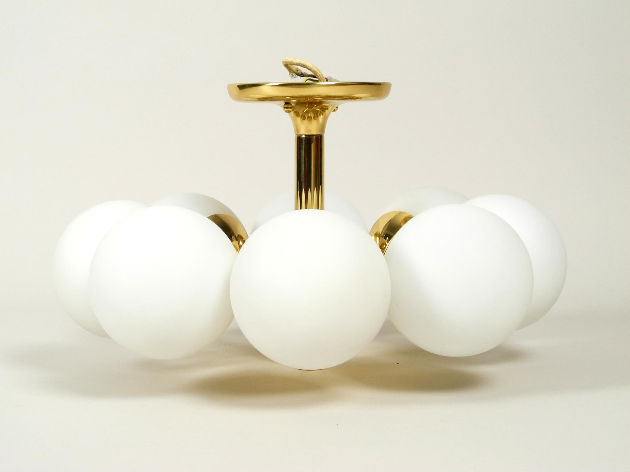 Beautiful 1960s Brass Ceiling Lamp with 8 Glass Globes by Kaiser Leuchten  In Good Condition In München, DE