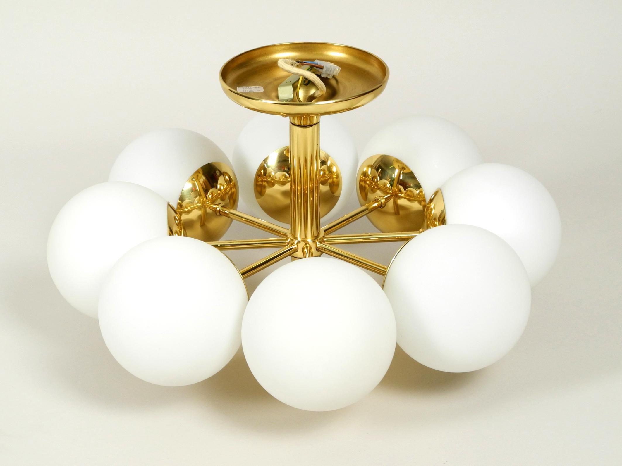 Mid-20th Century Beautiful 1960s Brass Ceiling Lamp with 8 Glass Globes by Kaiser Leuchten 