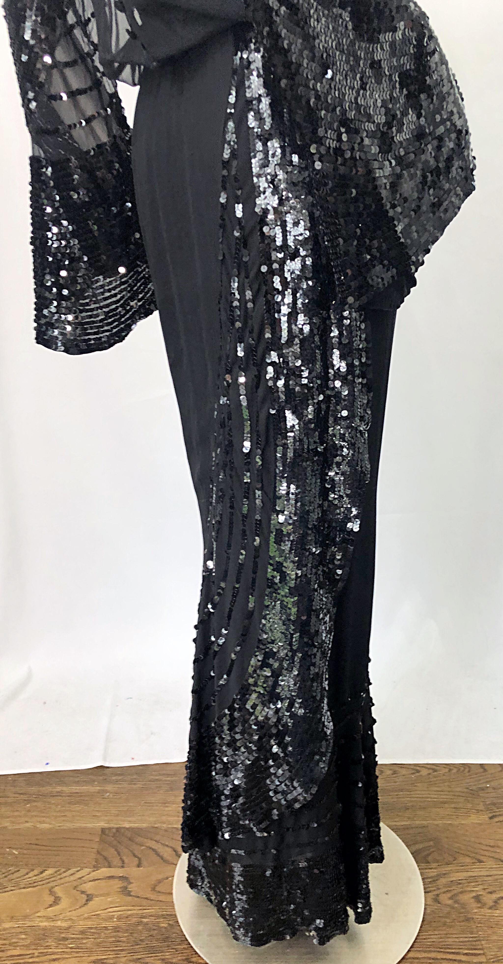 Beautiful 1960s Extra Small XS Couture Black Silk Chiffon Vintage 60s Gown Dress For Sale 5