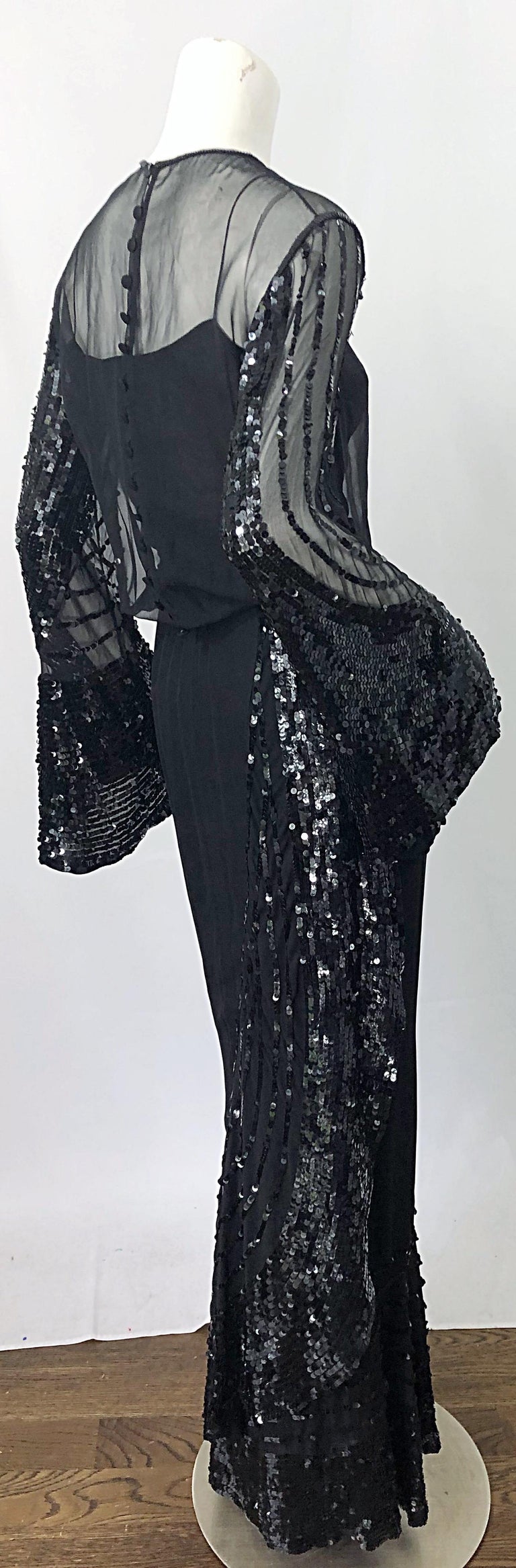 Beautiful 1960s Demi Couture Black Silk Chiffon Sequin Vintage 60s Gown ...