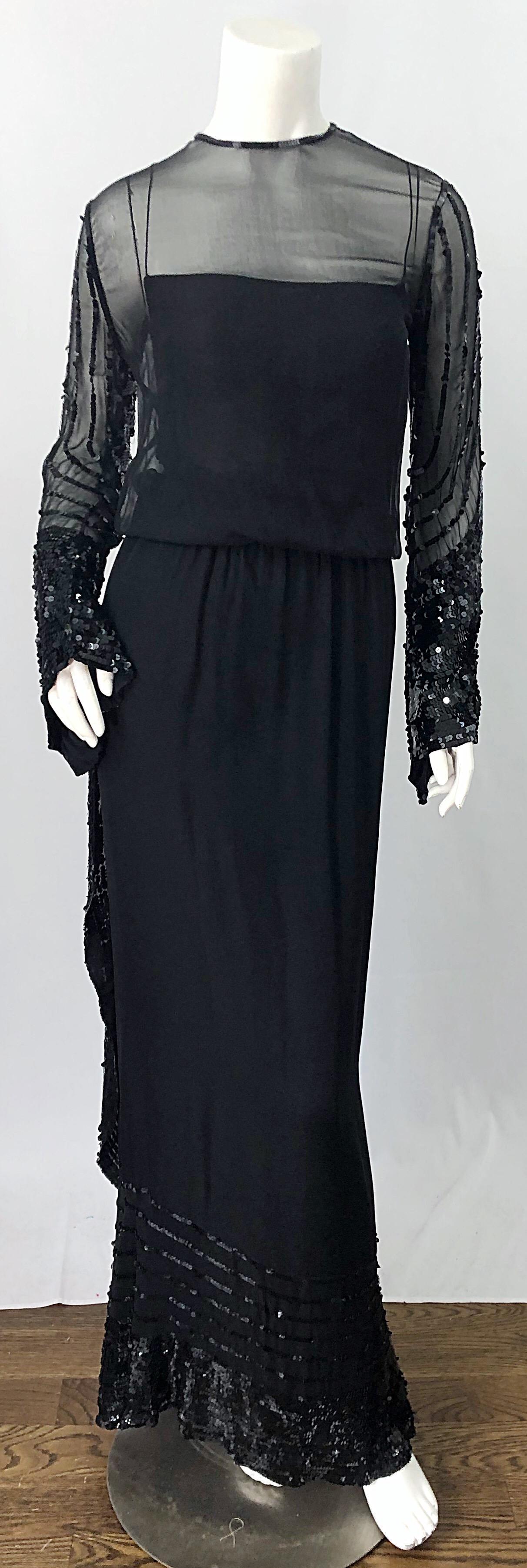 black silk chiffon gown