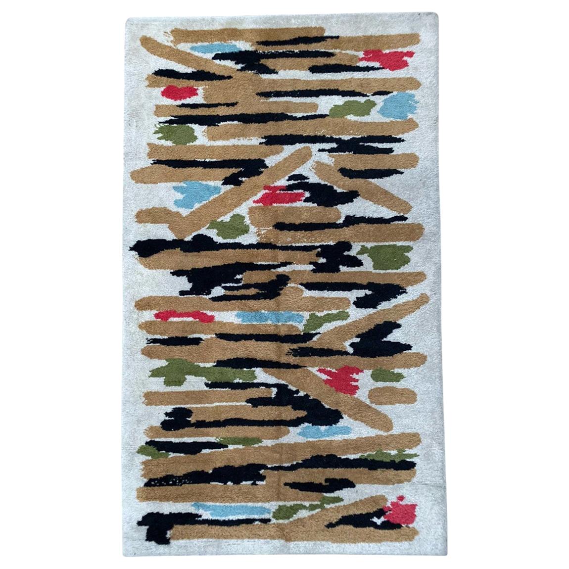 Schöner französischer handgeknüpfter Teppich aus den 1960er Jahren, signiert Jacques Borker