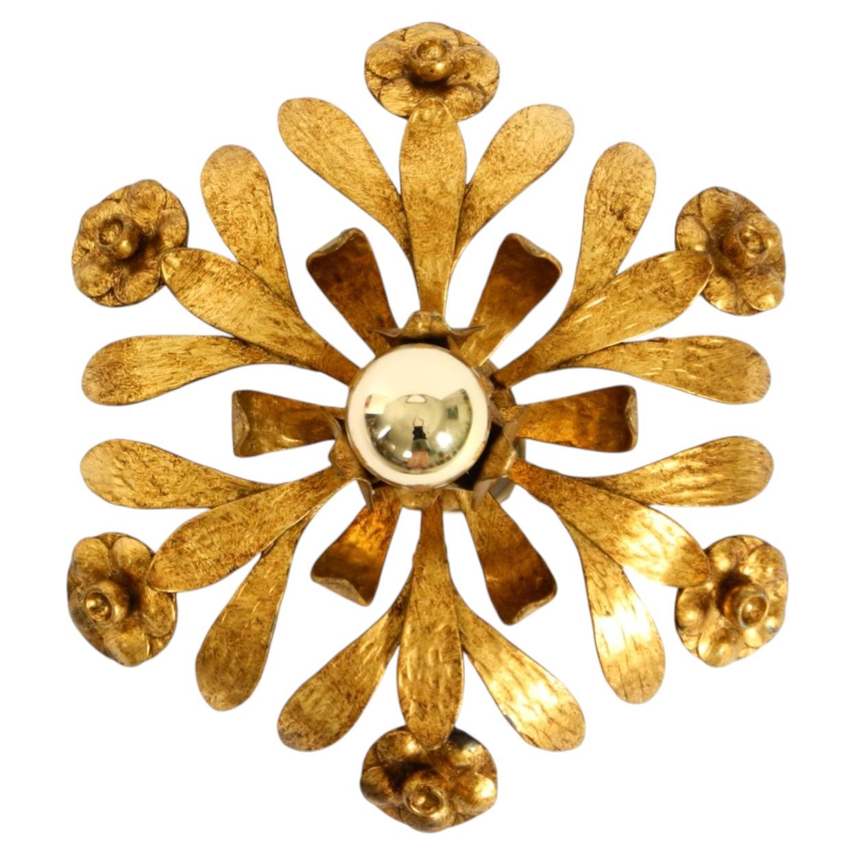 Beautiful 1960s gold-plated iron ceiling lamp in a Brutalist-Florentine design