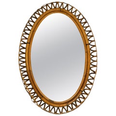 Beautiful 1960s Italian Oval Bamboo Wall Mirror in Loop Design