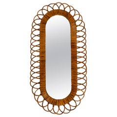 Beautiful 1960s Italian Oval Wall Mirror Made of Bamboo in a Loop Design