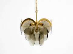 Beautiful 1960s large brass ceiling chandelier with large round glass plates