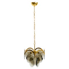 Beautiful 1960s large brass ceiling chandelier with large round glass plates