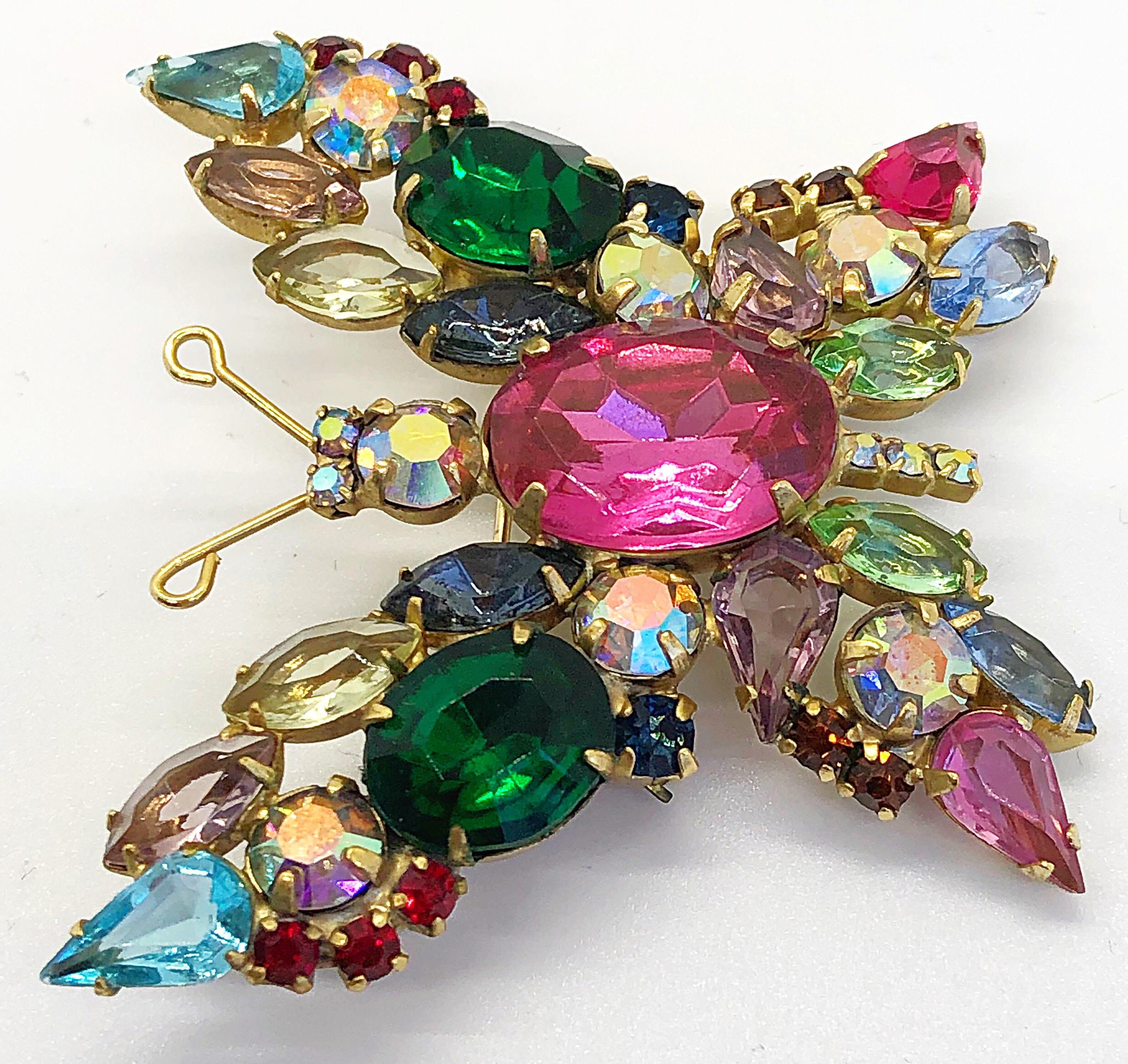 Beautiful 1960s Large Brooch Butterfly Colorful Rhinestone Vintage 60s Pin 2