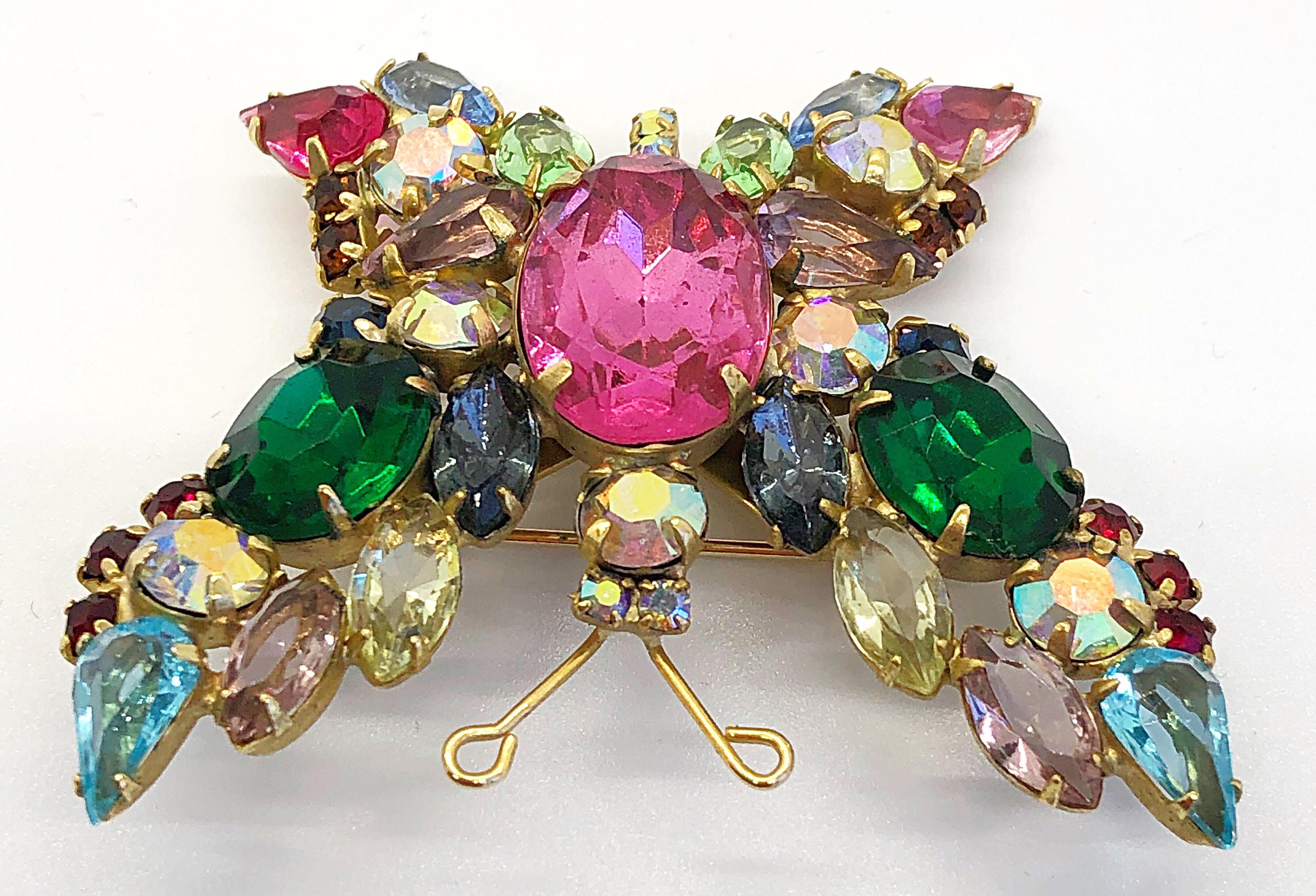 Beautiful 1960s Large Brooch Butterfly Colorful Rhinestone Vintage 60s Pin 4