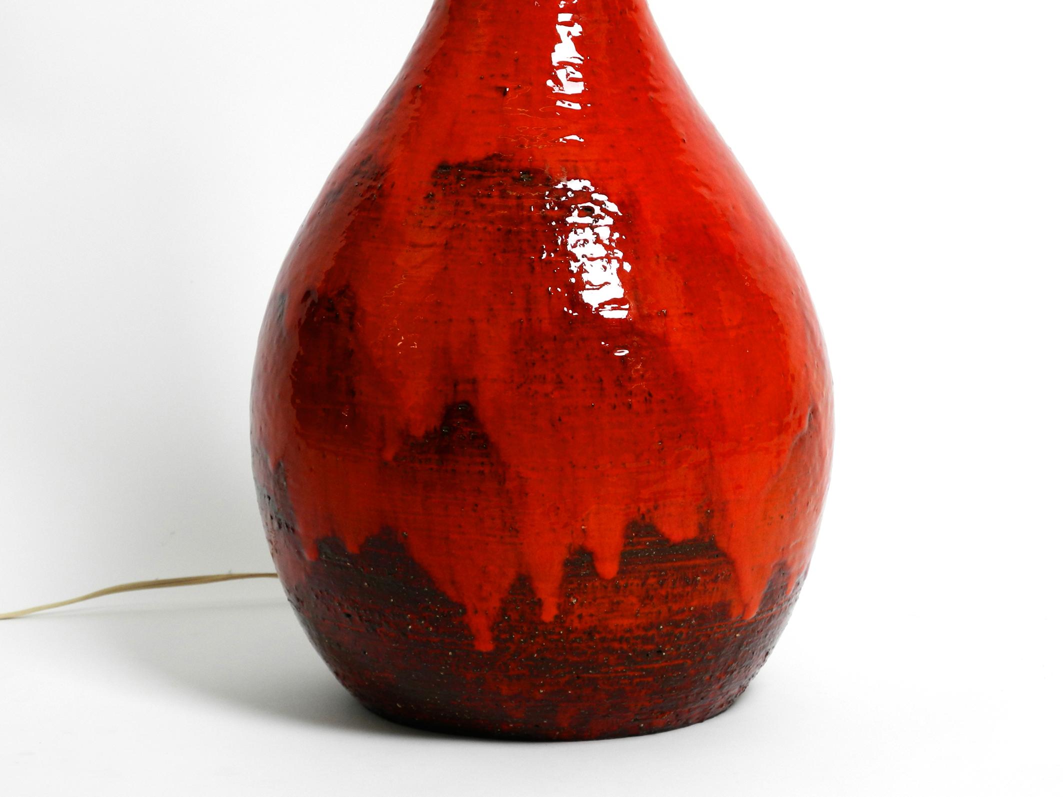 Beautiful 1960s Large Hand Painted Red Ceramic Floor Lamp For Sale 8