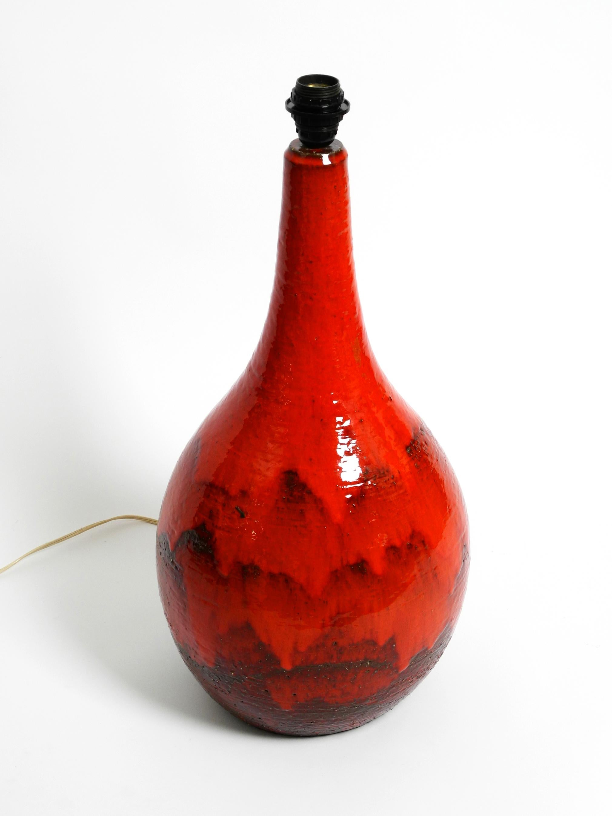 German Beautiful 1960s Large Hand Painted Red Ceramic Floor Lamp For Sale