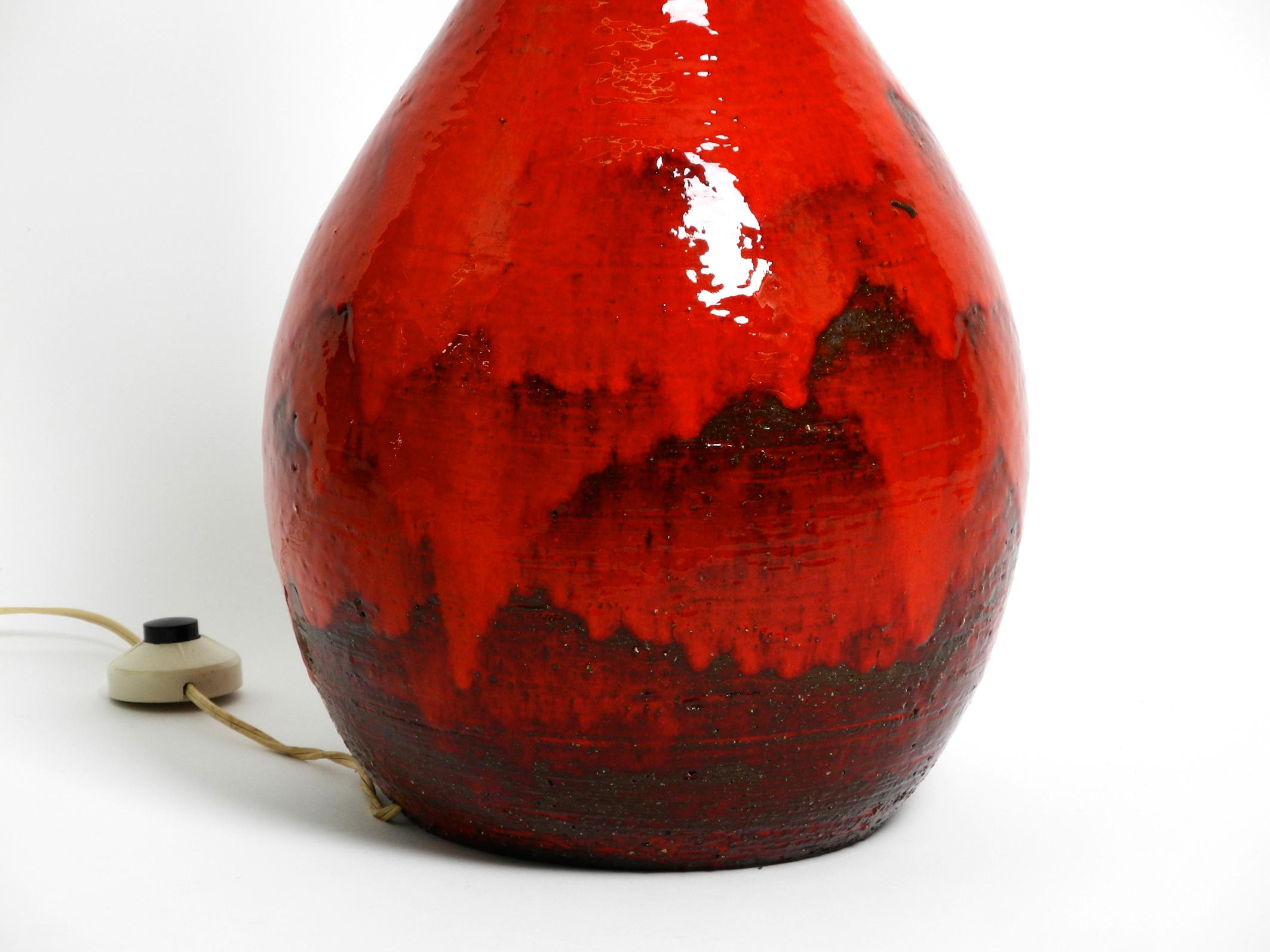 Beautiful 1960s Large Hand Painted Red Ceramic Floor Lamp For Sale 1