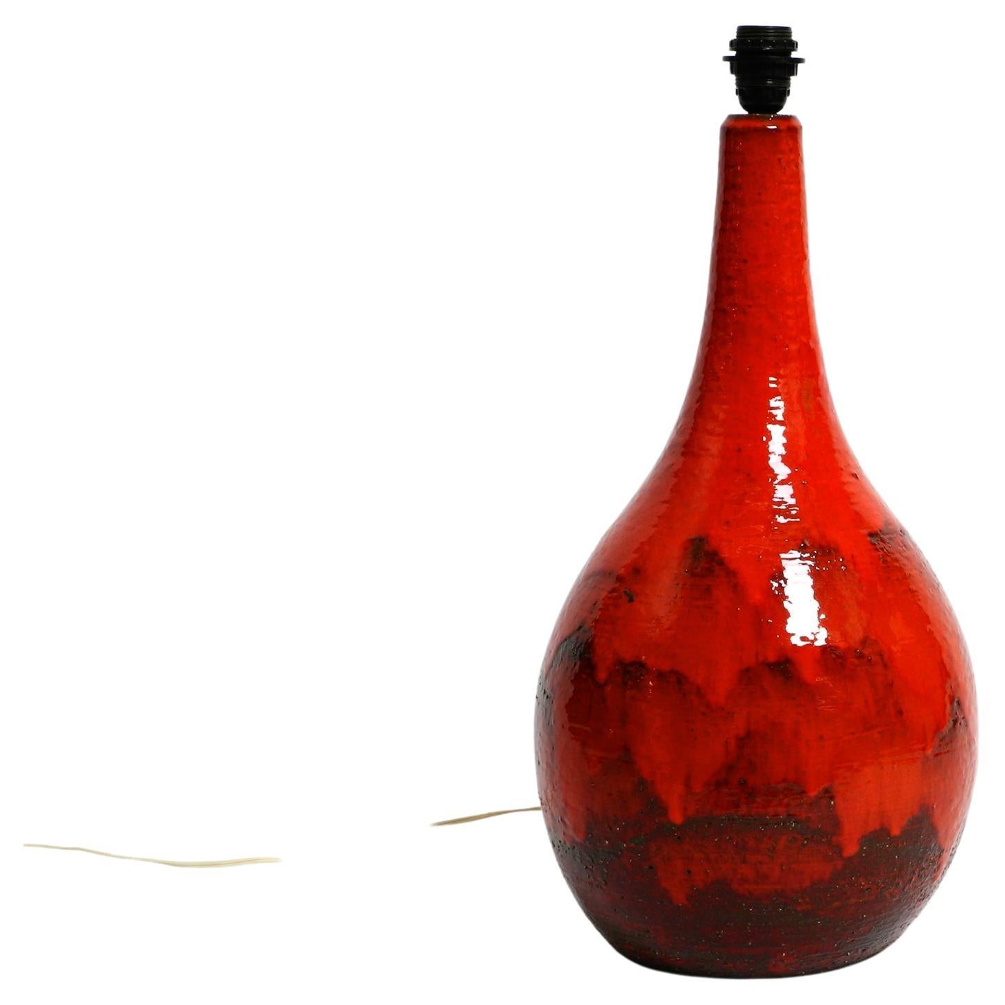 Beautiful 1960s Large Hand Painted Red Ceramic Floor Lamp For Sale