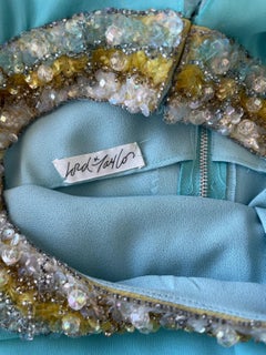 Wunderschönes 1960er Lord & Taylor Türkisblaues Seidenchiffon Perlen griechisches Kleid