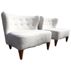 Beautiful 1960s Lounge Chairs, Faux Sheepskin, Mid-Century Modern