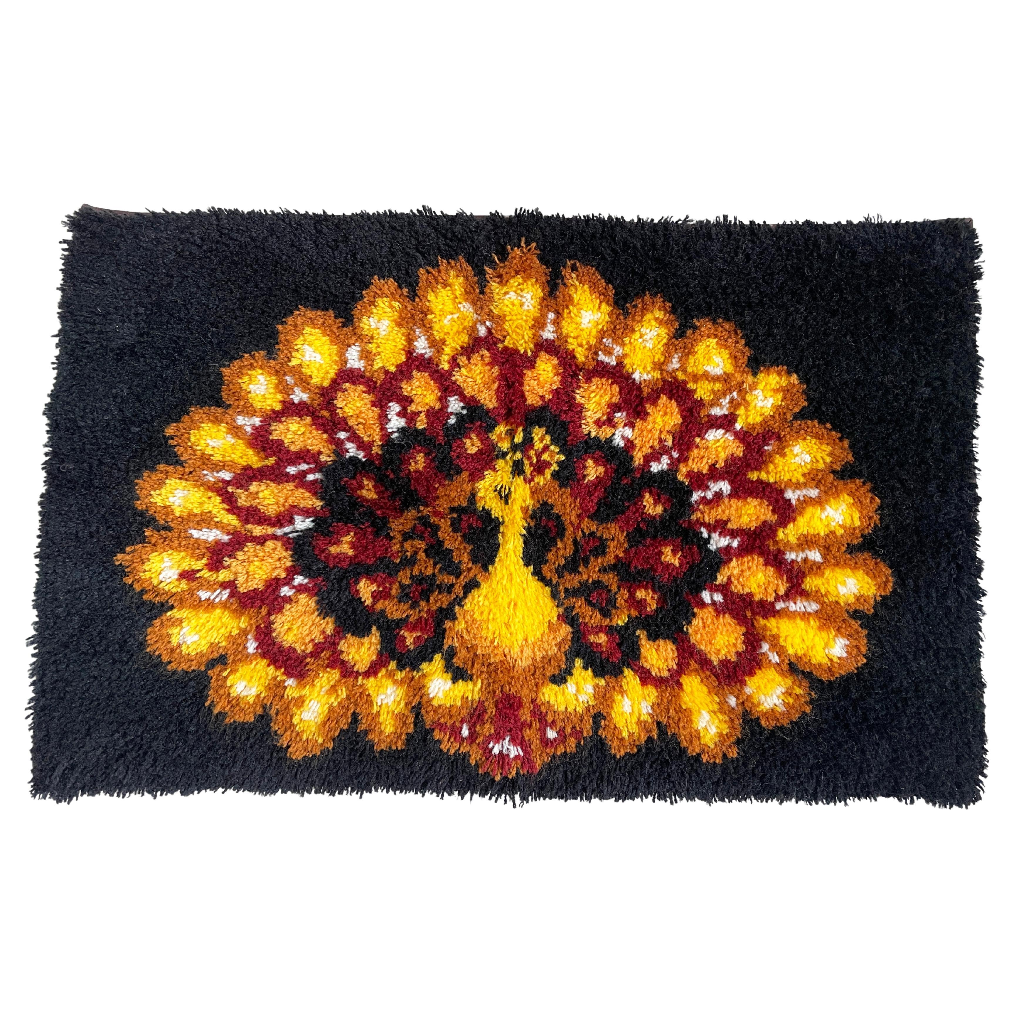Beautiful 1960s Peacock Wall Tapestry