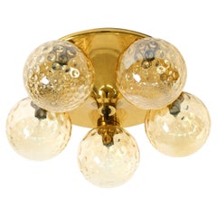 Beautiful 1960s Space Age brass ceiling lamp with 5 glass balls