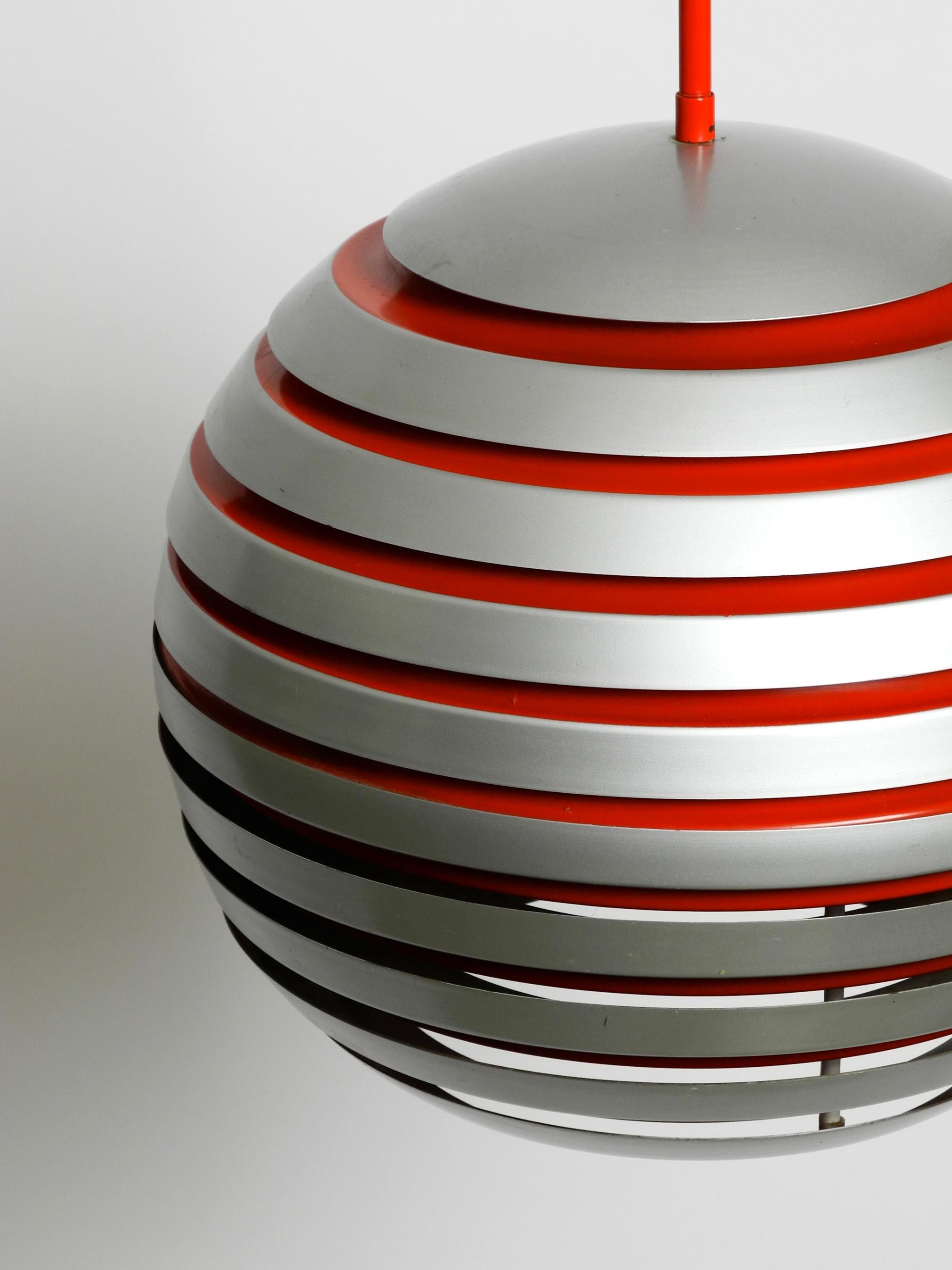 Beautiful 1960s Spherical Space Age Ceiling Lamp with Slats Made of Heavy Metal For Sale 11