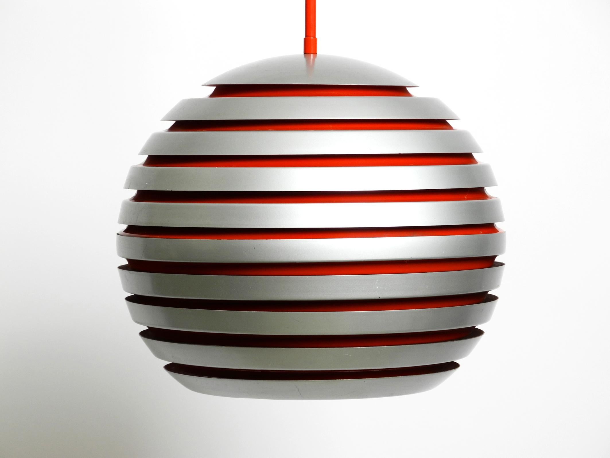 Beautiful 1960s Spherical Space Age Ceiling Lamp with Slats Made of Heavy Metal For Sale 13