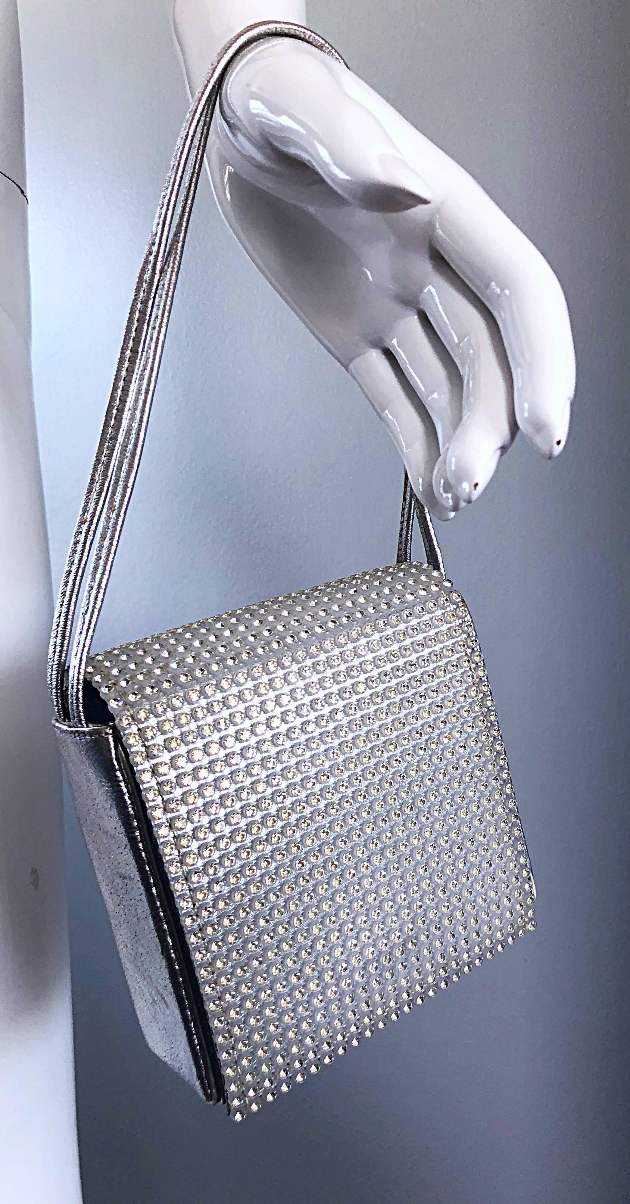 Beautiful 60s vintage WALBORG silver leather rhinestone crystal encrusted evening handbag ! Walborg was the go-to purse designer for starlets such as Rita Hayworth, Marilyn Monroe, Jayne Mansfield, etc. The quality actually equaled the beauty of the