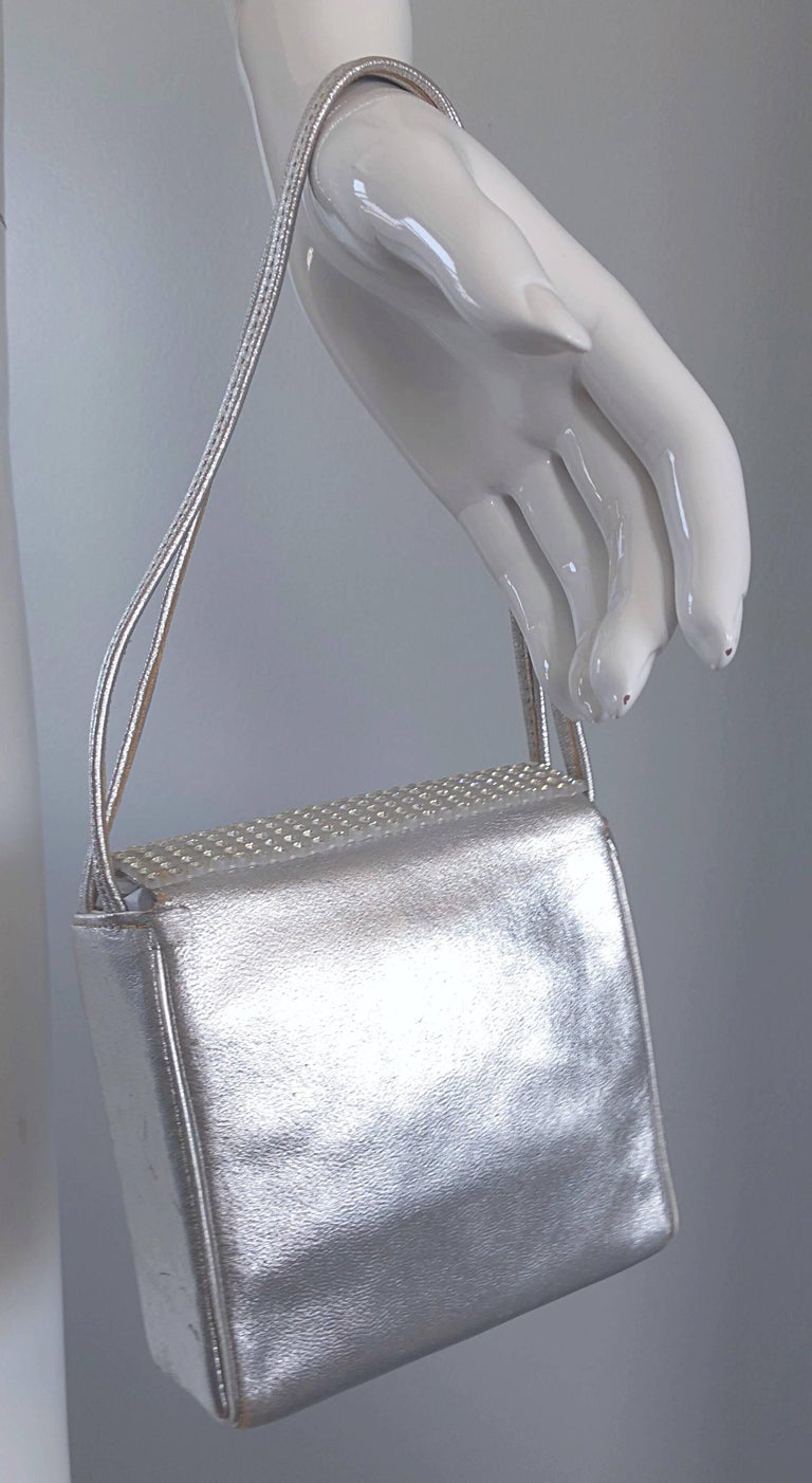 Beautiful 1960s Silver Leather Rhinestone Crystal Encrusted