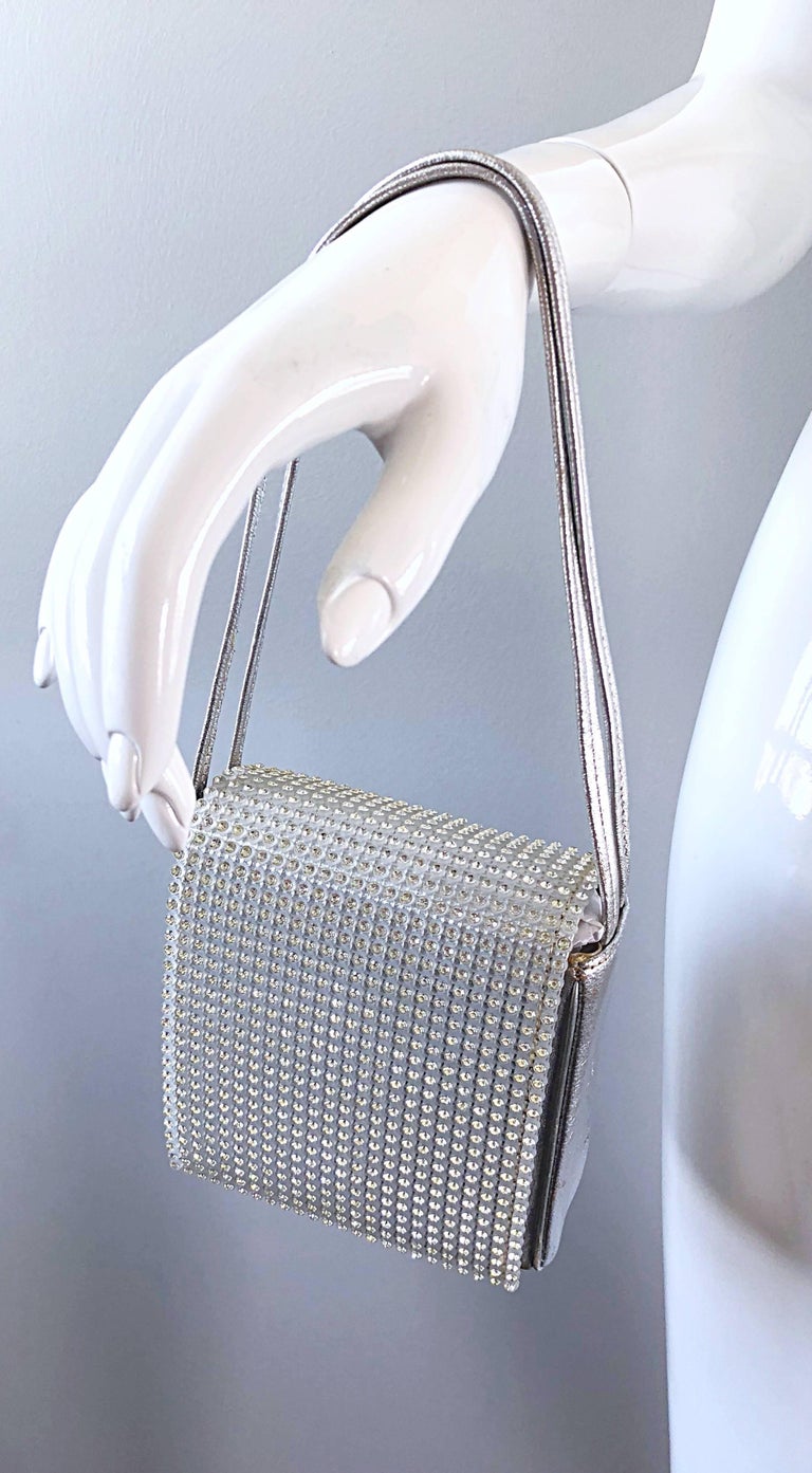 Beautiful 1960s Silver Leather Rhinestone Crystal Encrusted