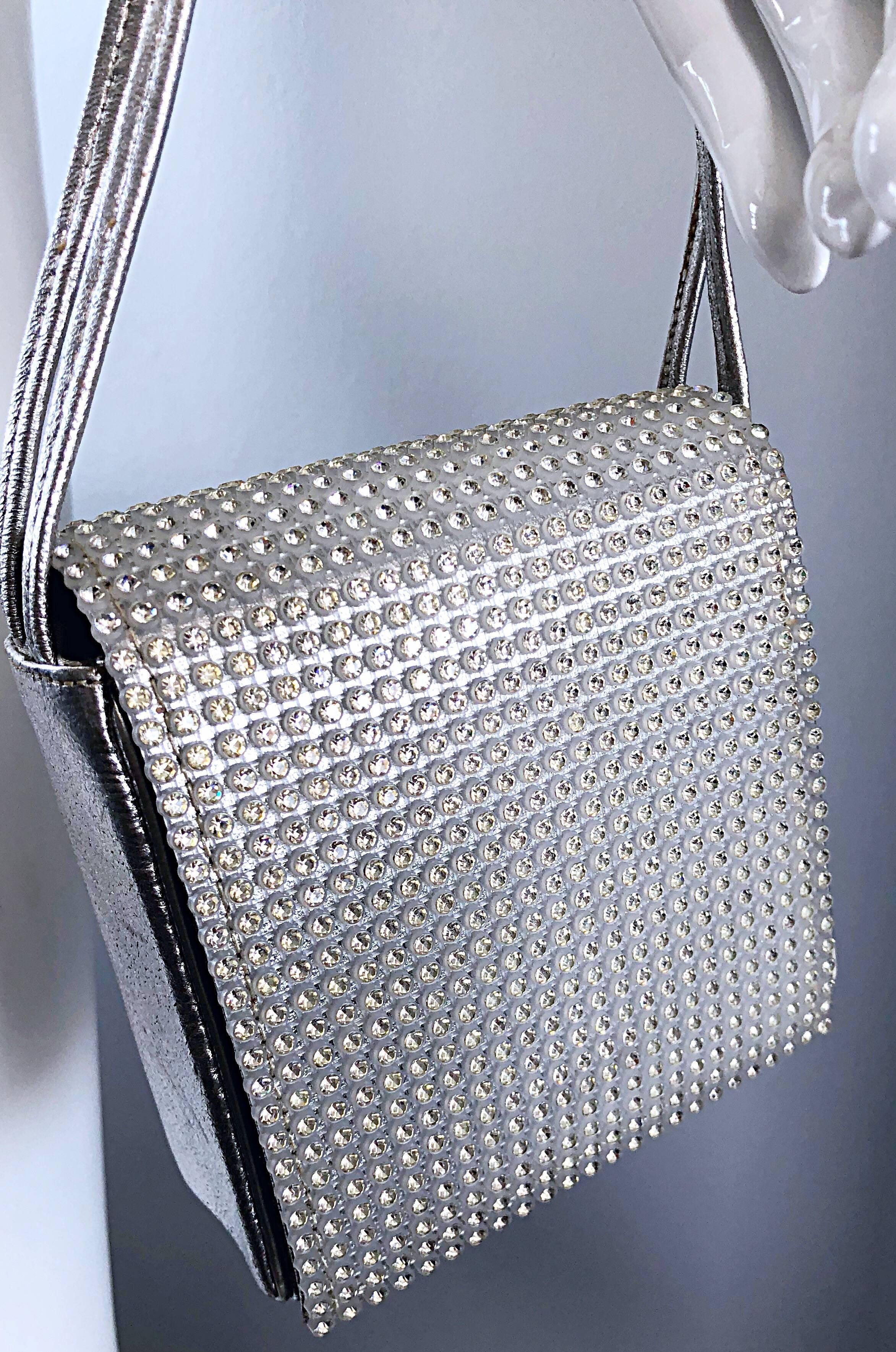 Beautiful 1960s Walborg Silver Leather Rhinestone Crystal Encrusted Evening Bag 3