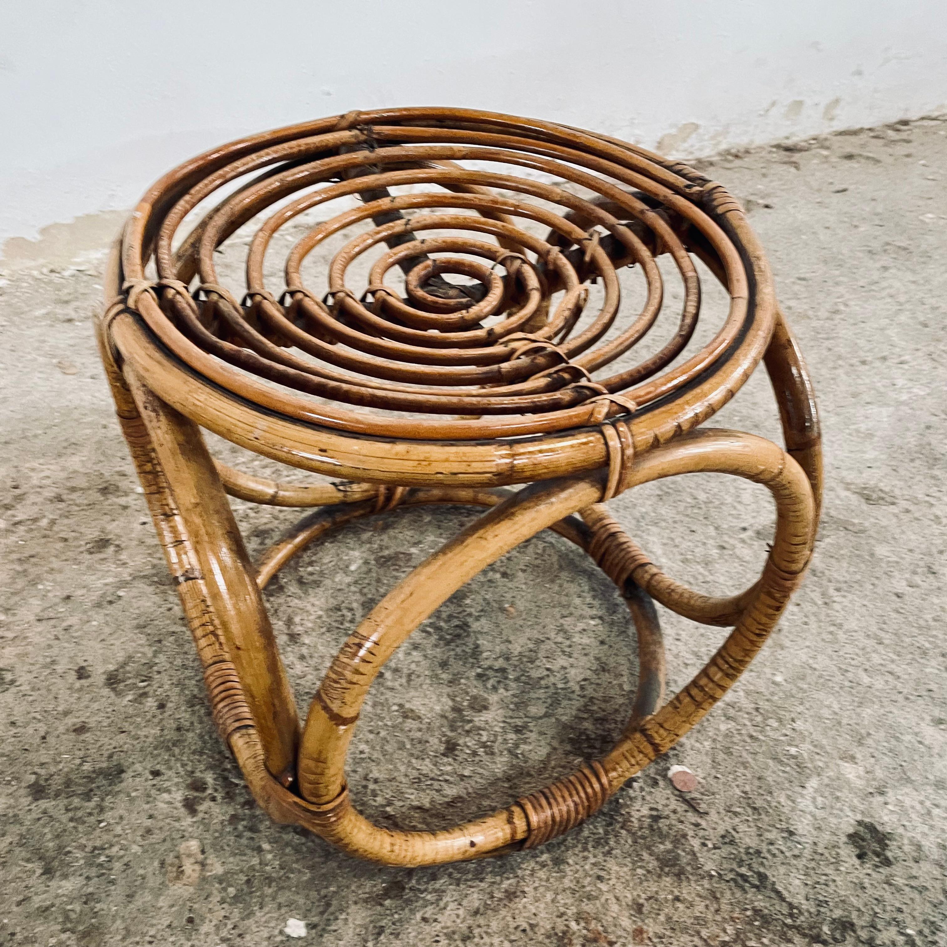 Beautiful 1970s Bamboo Side Tables, Mid-Century Rattan Footstools For Sale 3