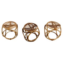 Beautiful 1970s Bamboo Side Tables, Mid-Century Rattan Footstools