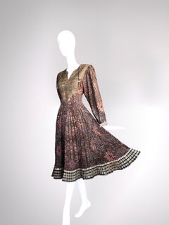 Beautiful 1970s Bohemian Silk Dress Heavy Gold Detail Embroidery