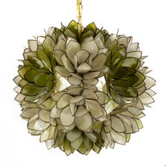Beautiful 1970s Capiz Lotus Shell Mother-of-Pearl Ceiling Light with Brass Chain