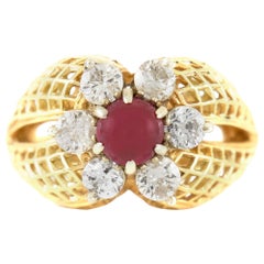 Vintage Beautiful 1970s Center Ruby with Diamonds Ring