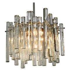 Beautiful 1970s Chrome Chandelier with Thick Crystal Glass Rods from Kinkeldey