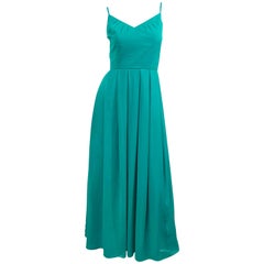 Schönes 1970er Jahre Couture 70er Jahre Kleid aus Seide und Chiffon in Tealblau und Aqua, aktuelle Größe 8 / 10