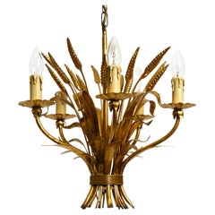 Beautiful 1970s Gilded 5-Armed Metal Chandelier by Hans Kögl