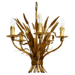 Beautiful 1970s Gilded 5-Armed Metal Chandelier by Hans Kögl