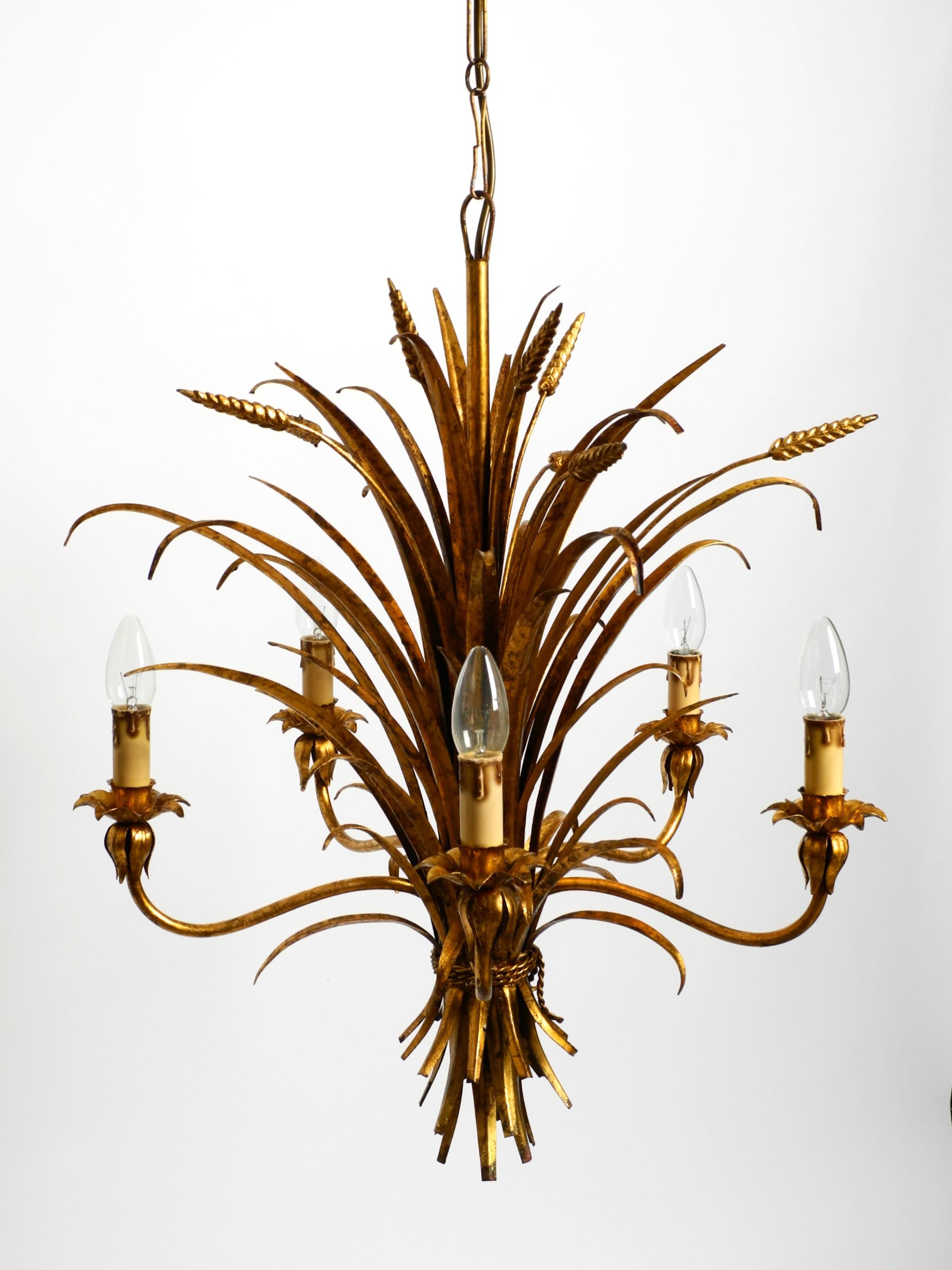 Beautiful 1970s gold-plated 5-arm tall metal chandelier by Hans Kögl For Sale 9