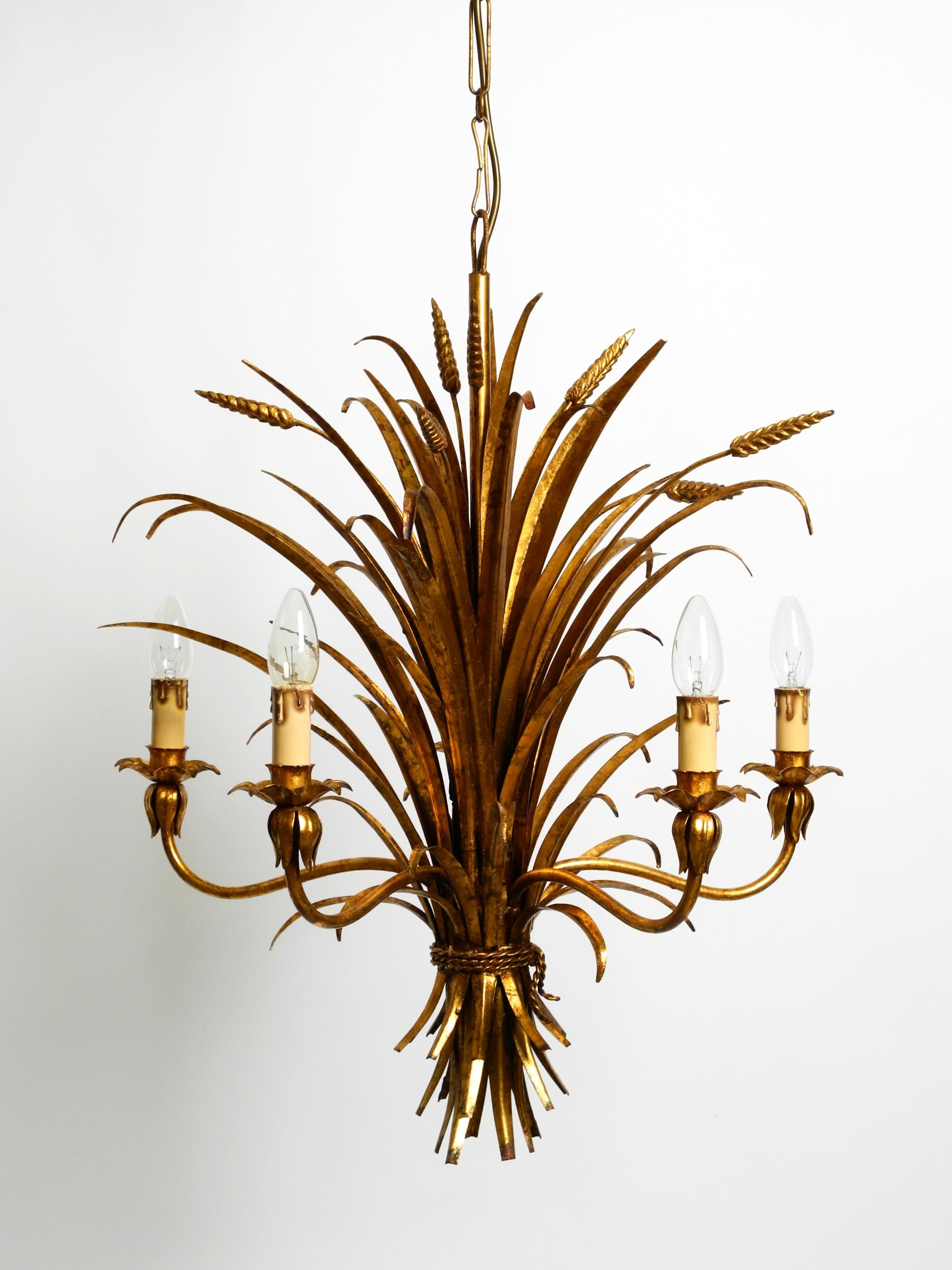 Beautiful 1970s gold-plated 5-arm tall metal chandelier by Hans Kögl For Sale 10