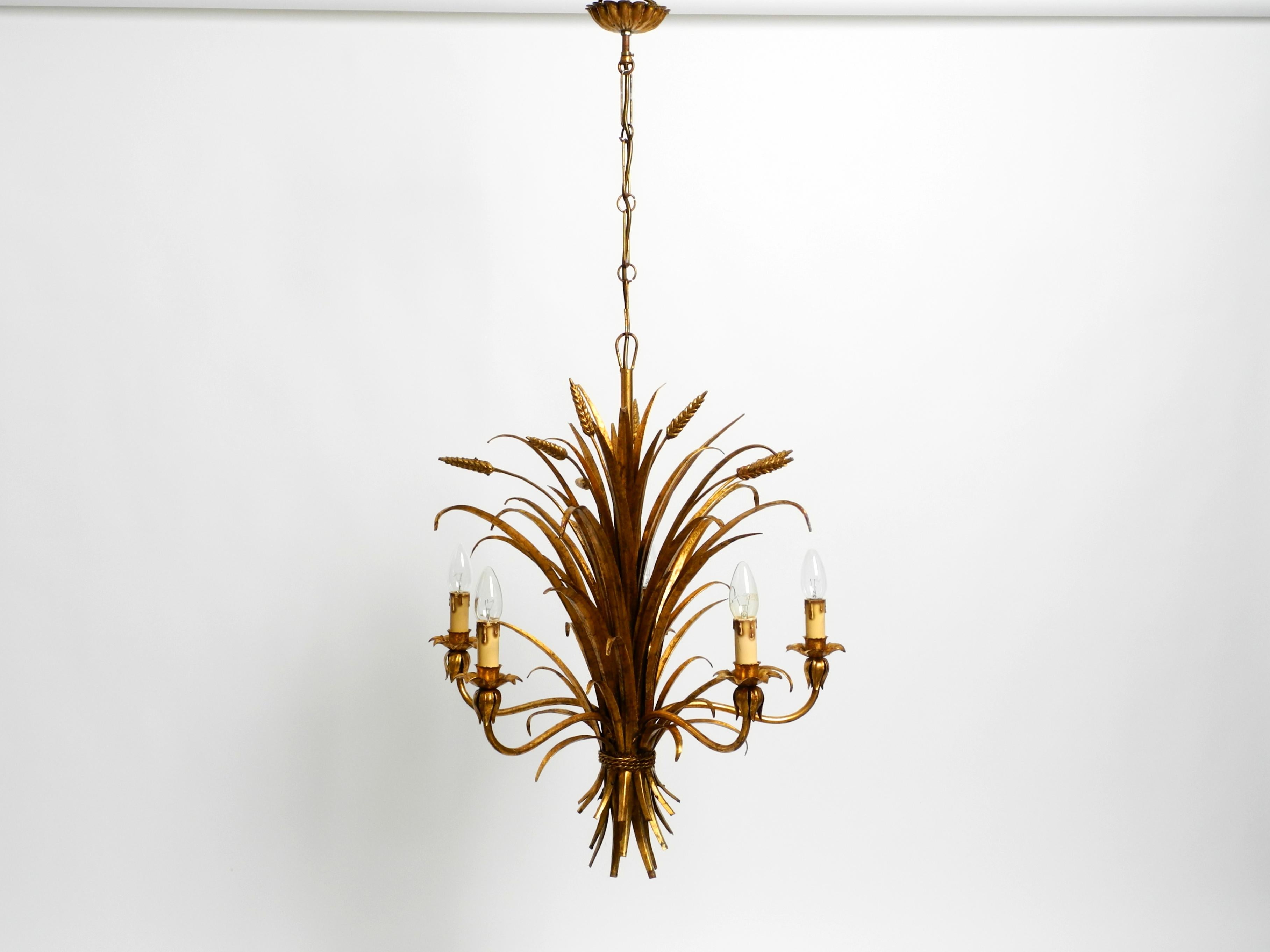 Beautiful 1970s gold-plated 5-arm tall metal chandelier by Hans Kögl For Sale 11