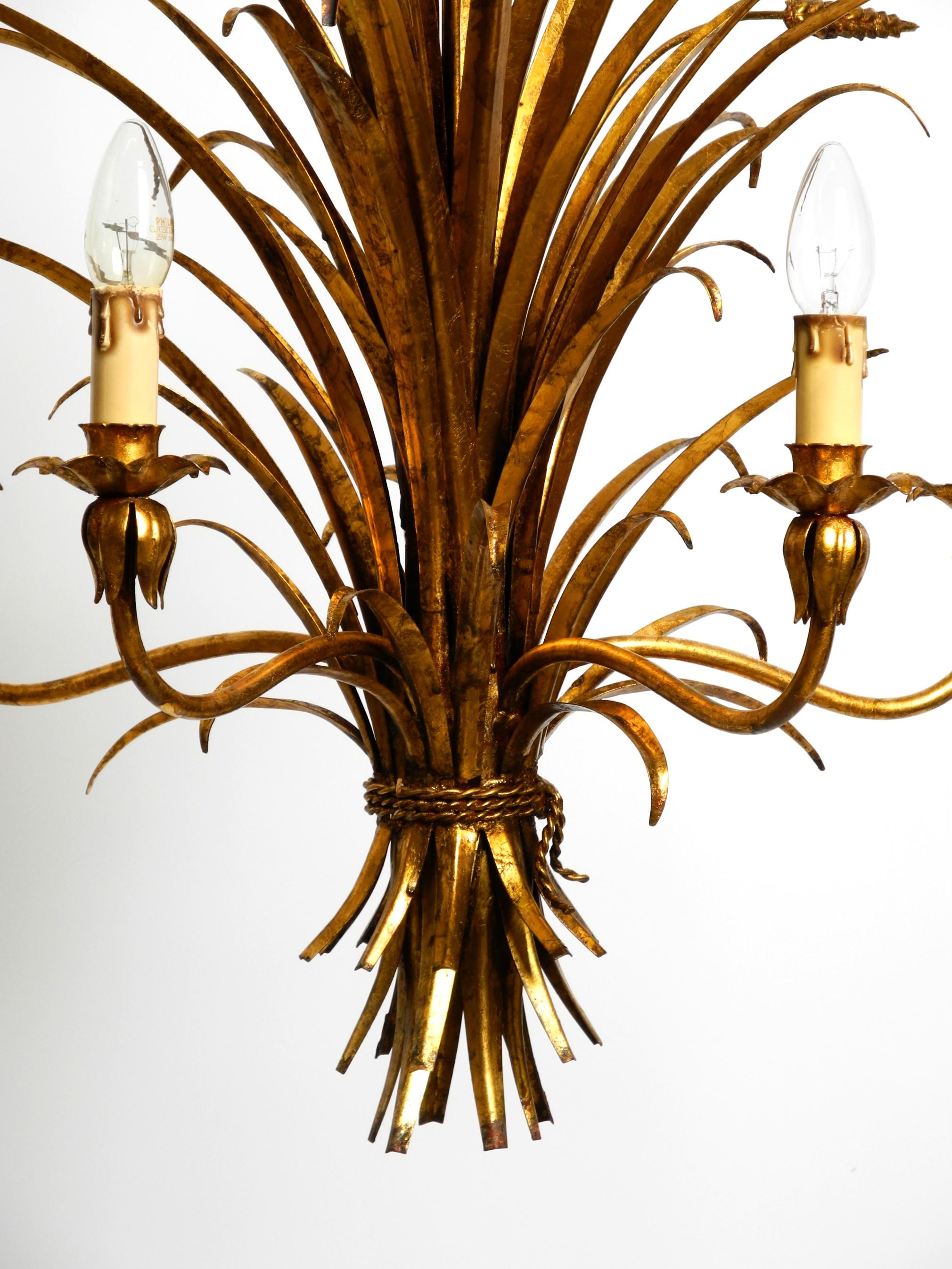 Late 20th Century Beautiful 1970s gold-plated 5-arm tall metal chandelier by Hans Kögl For Sale