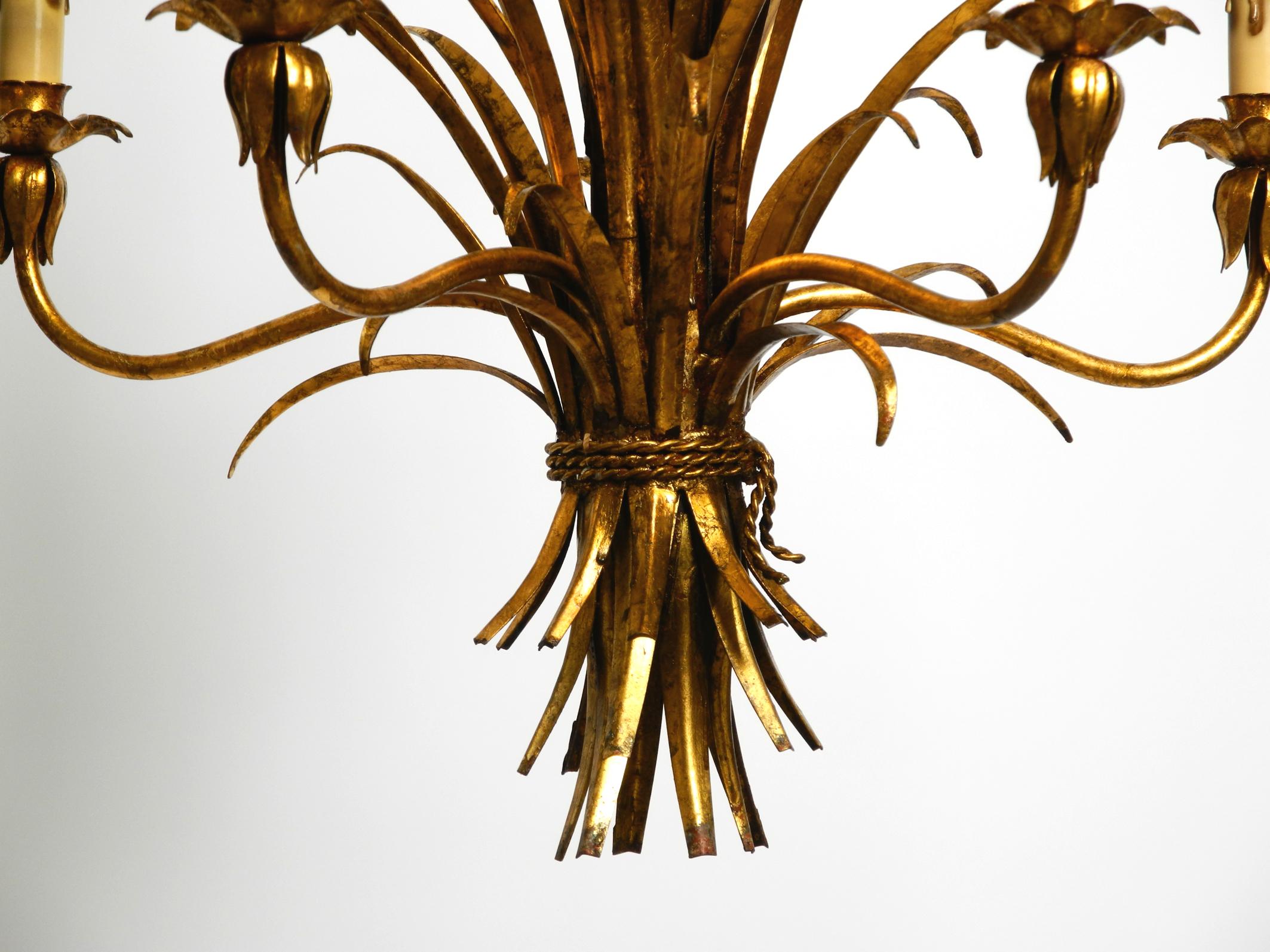 Beautiful 1970s gold-plated 5-arm tall metal chandelier by Hans Kögl For Sale 2
