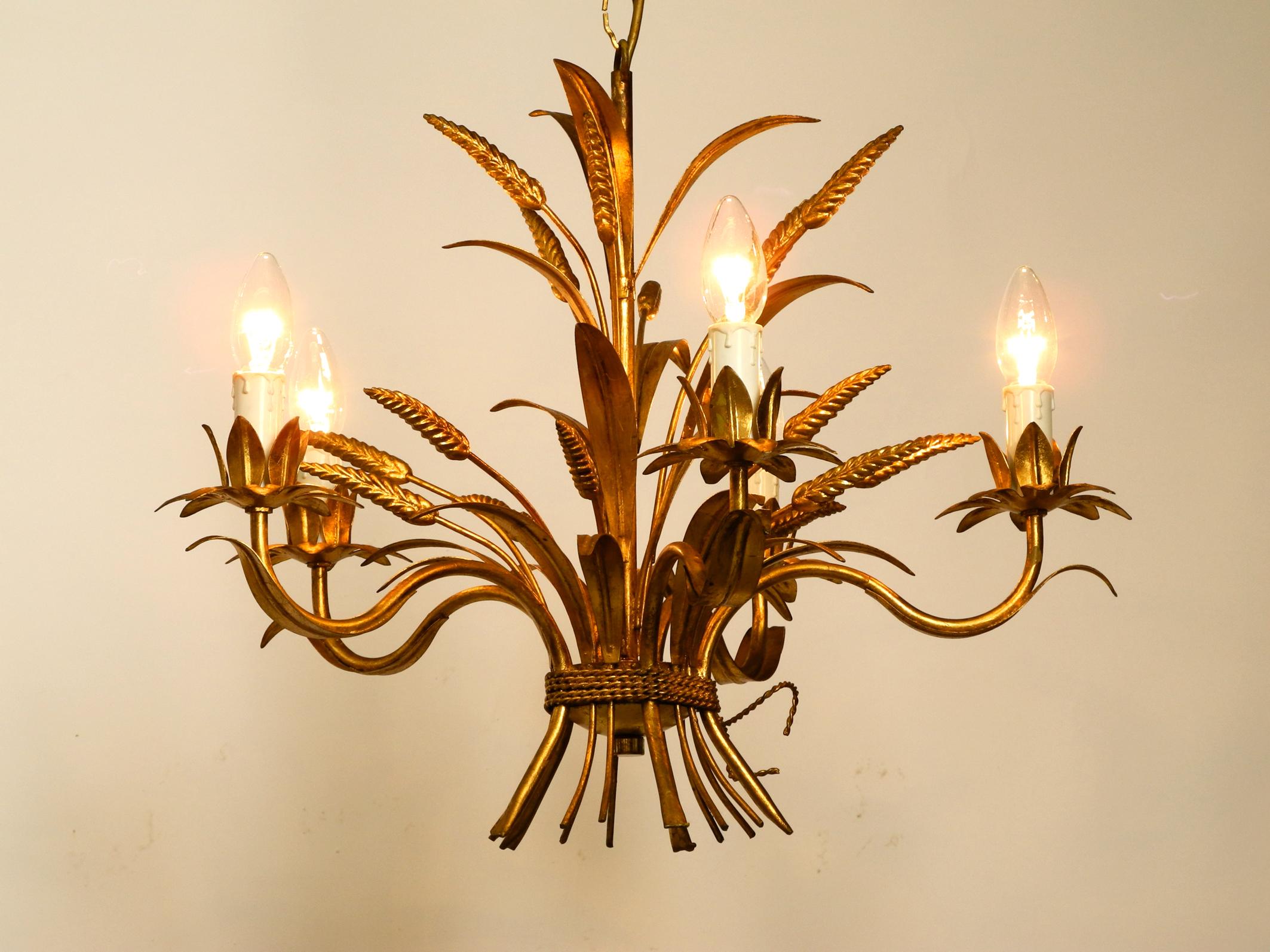 Hollywood Regency Beautiful 1970s Gold-Plated 5-Armed Metal Chandelier by Hans Kögl