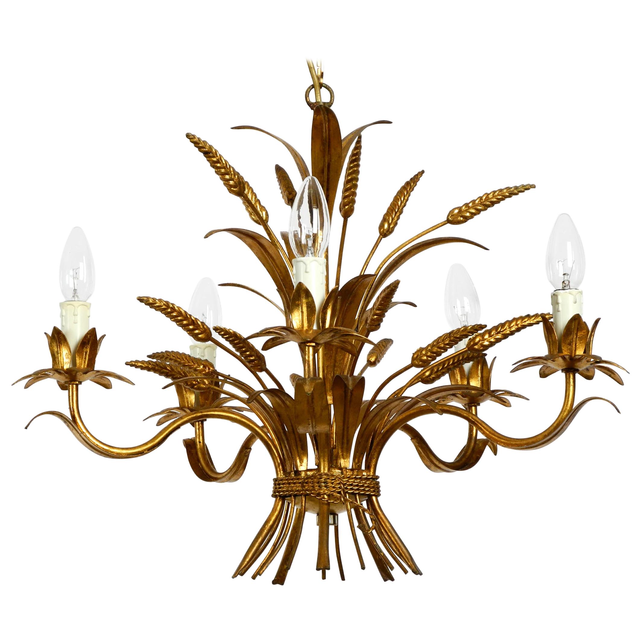 Beautiful 1970s Gold-Plated 5-Armed Metal Chandelier by Hans Kögl
