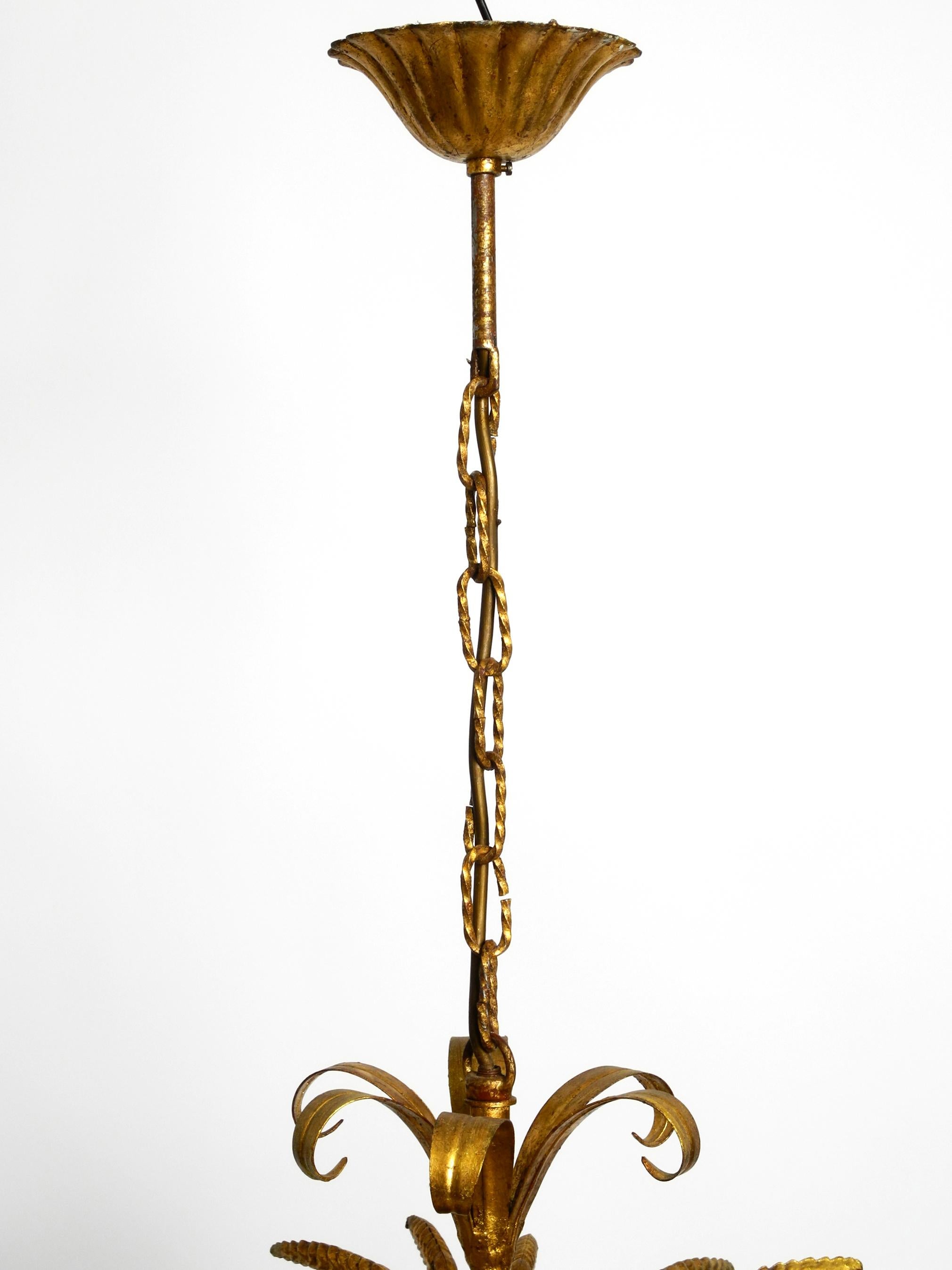Beautiful 1970s gold-plated large 5-armed metal chandelier by Hans Kögl 3