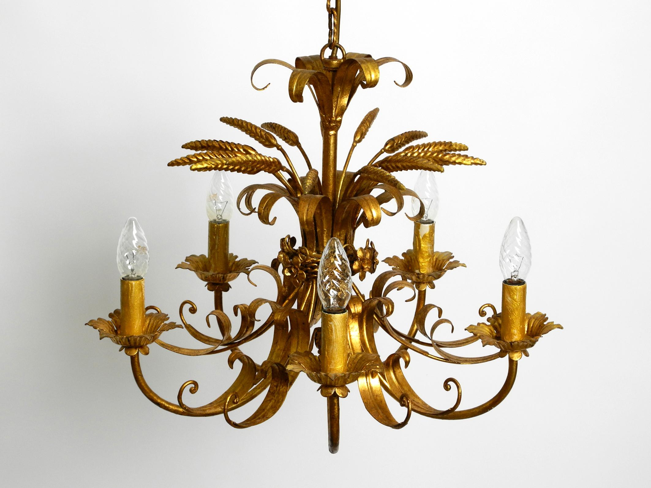 Beautiful 1970s gold-plated large 5-armed metal chandelier by Hans Kögl 4