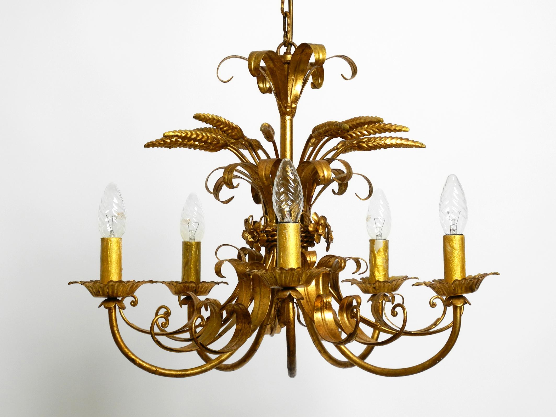 Beautiful 1970s gold-plated large 5-armed metal chandelier by Hans Kögl 5